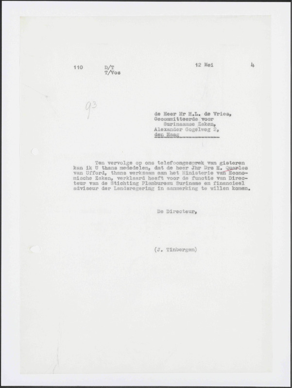 Letter to Commissariaat voor Surinaamse Zaken in Nederland