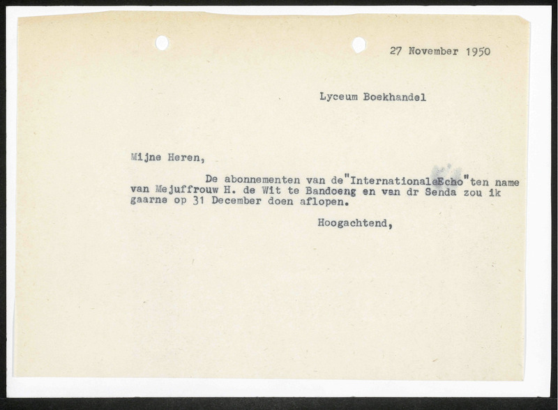 Letter to Lyceum Boekhandel