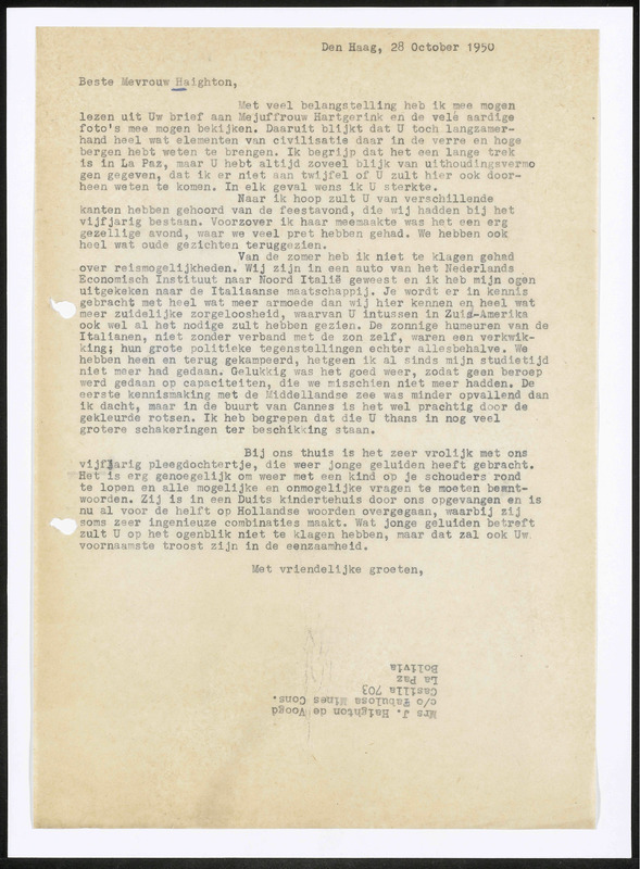 Letter to J. Haighton-de Voogd