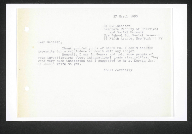 Letter to H.P. Neisser