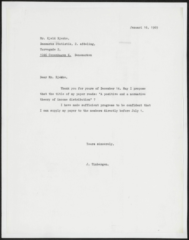 Letter to Kjeld Bjerke