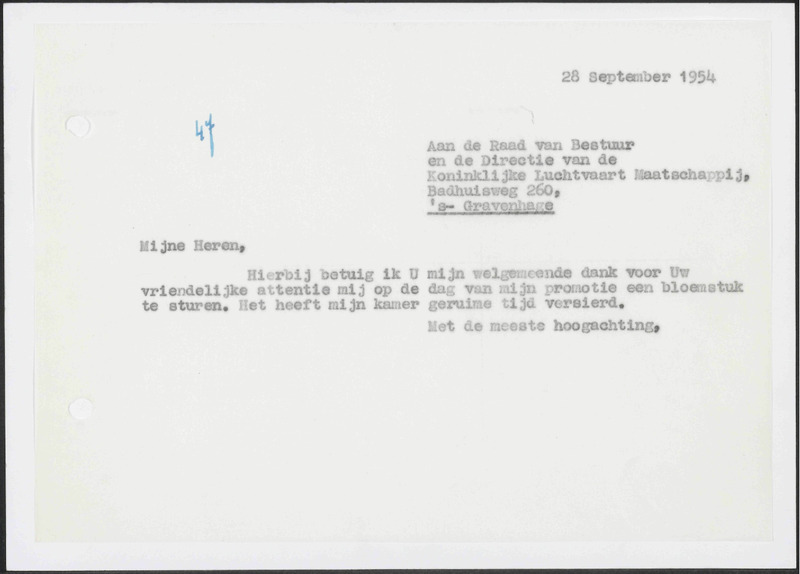 Letter to Koninklijke Luchtvaart Maatschappij