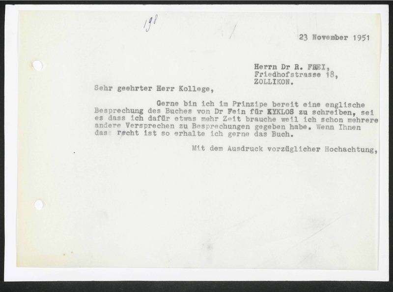Letter to R. Frei