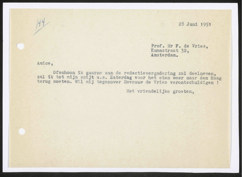 Letter to F. de Vries