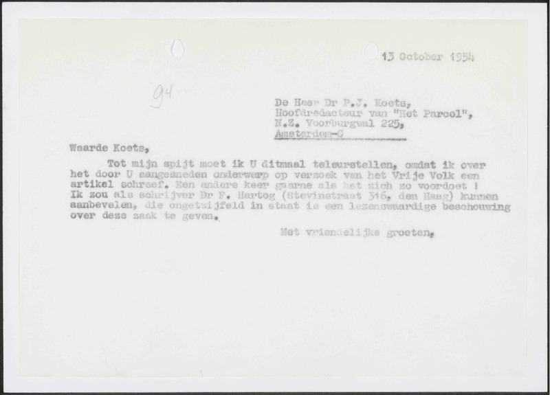 Letter to P.J. Koets