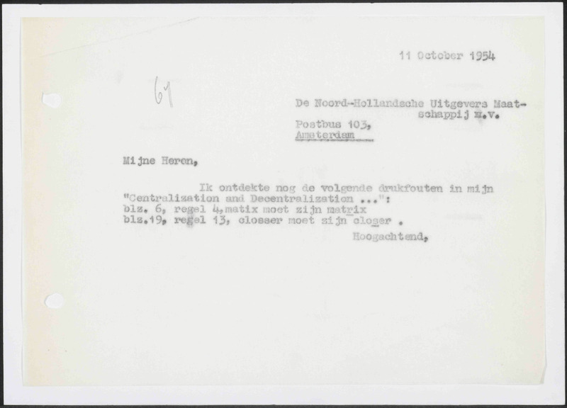 Letter to N.V. Noord-Hollandsche Uitgevers Maatschappij