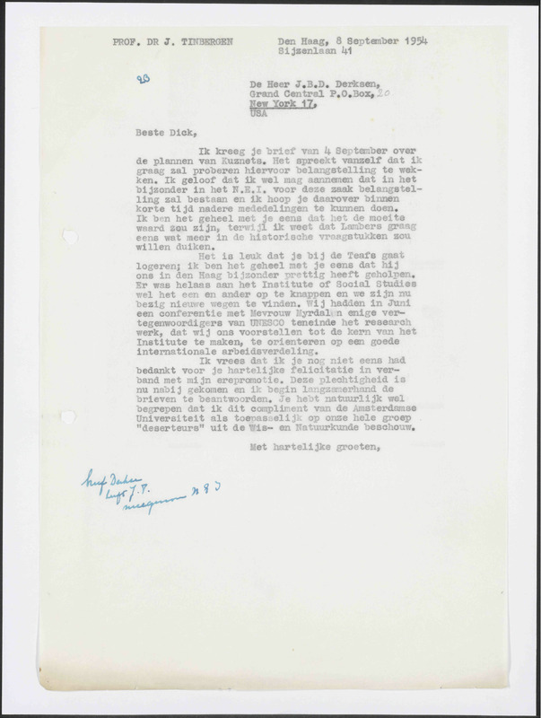 Letter to J.B.D. Derksen