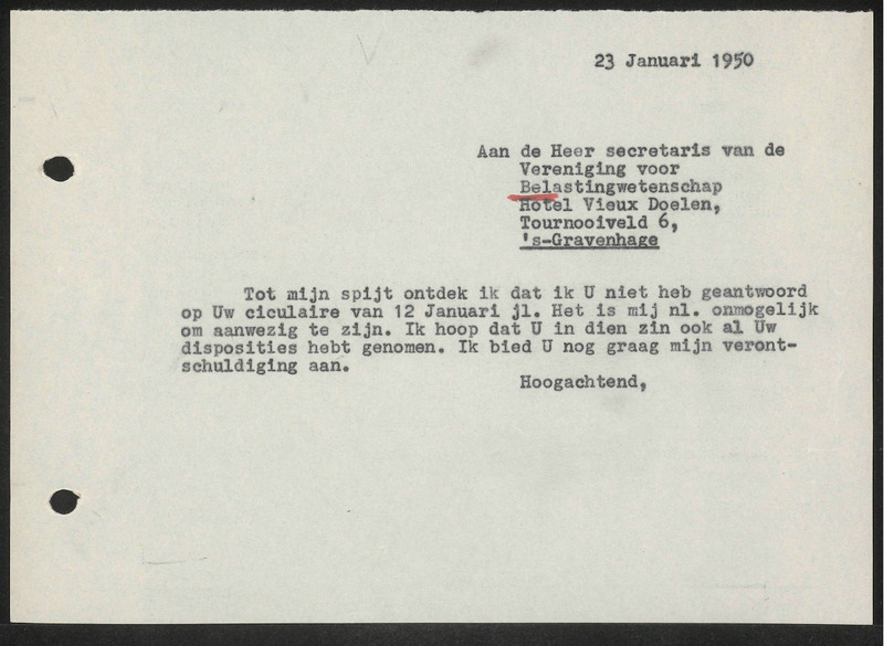 Letter to Vereniging voor Belastingwetenschap