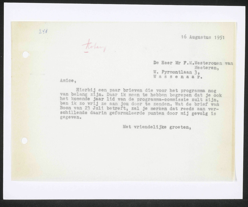 Letter to F.M. Westerouen van Meeteren