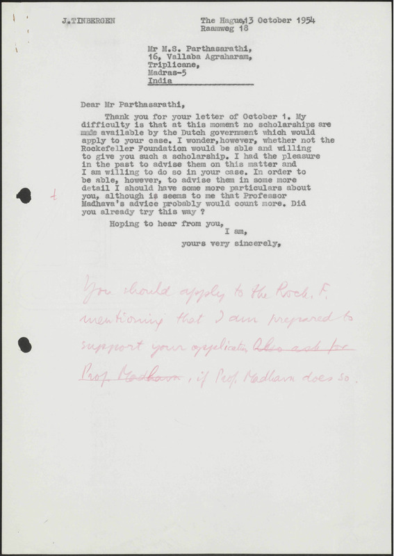 Letter to M.S. Parthasarathi