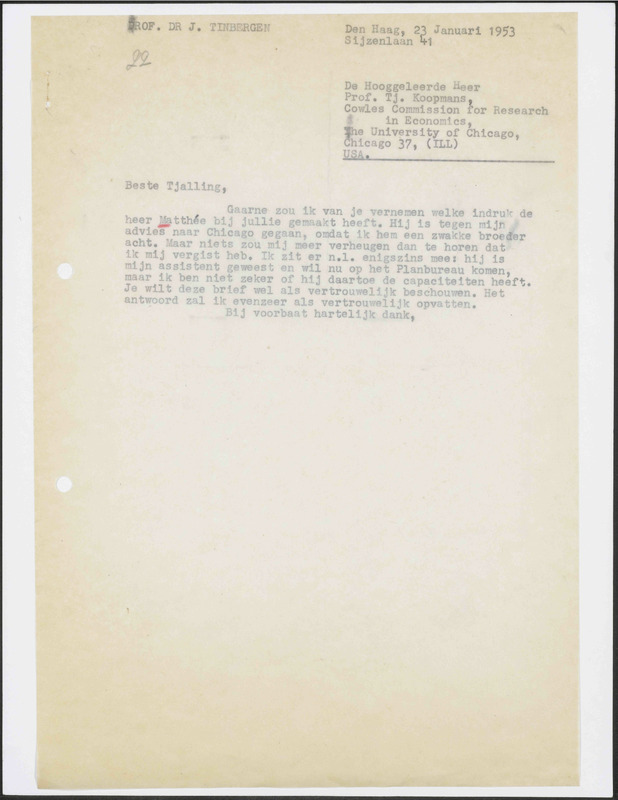 Letter to T. Koopmans