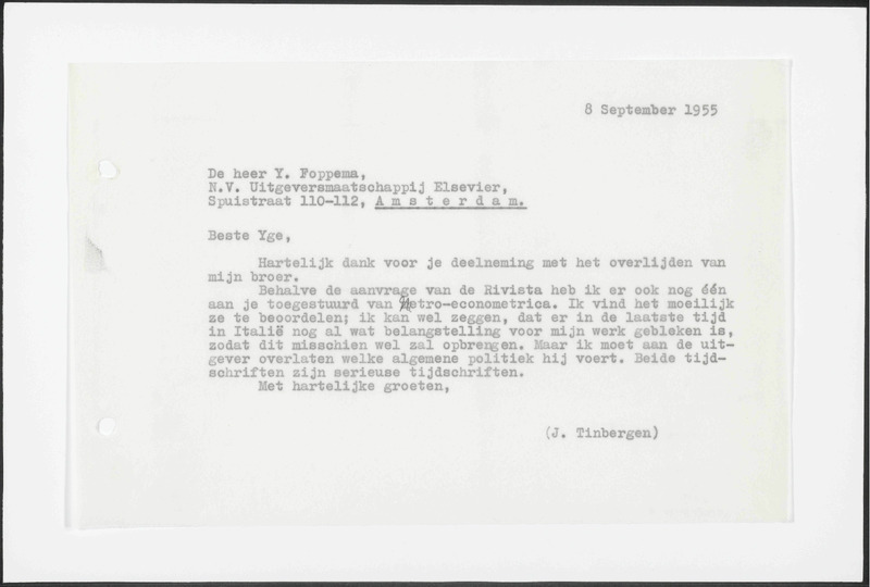 Letter to Y. Foppema