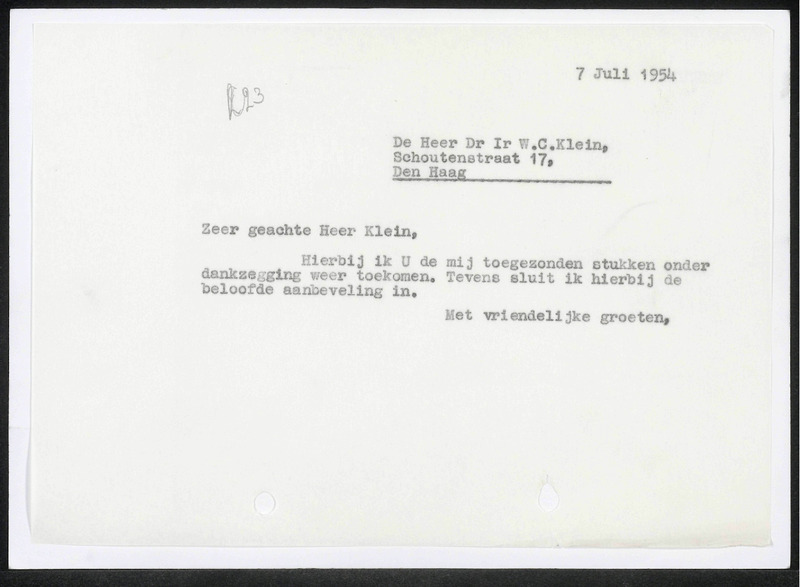 Letter to W.C. Klein