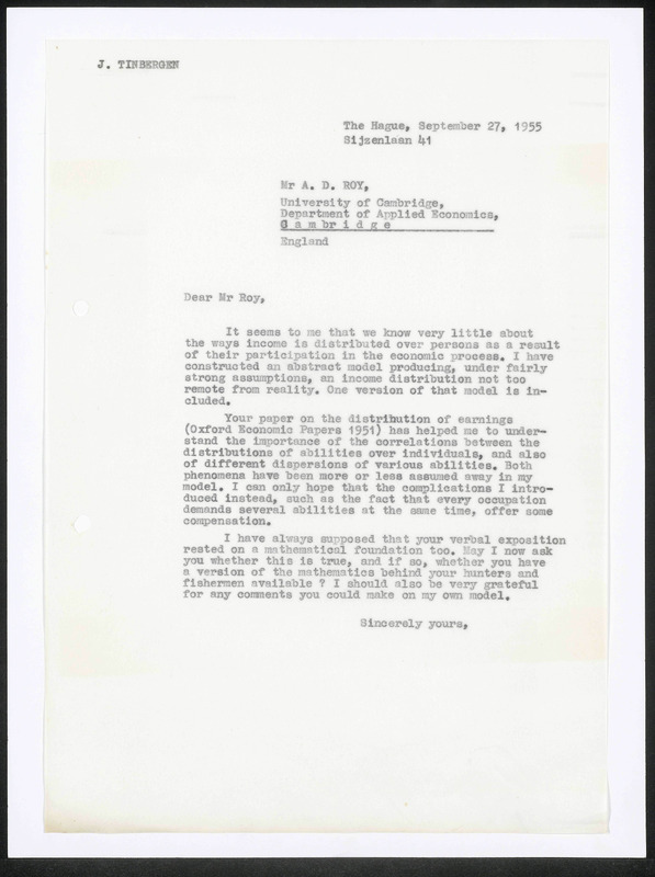 Letter to A.D. Roy