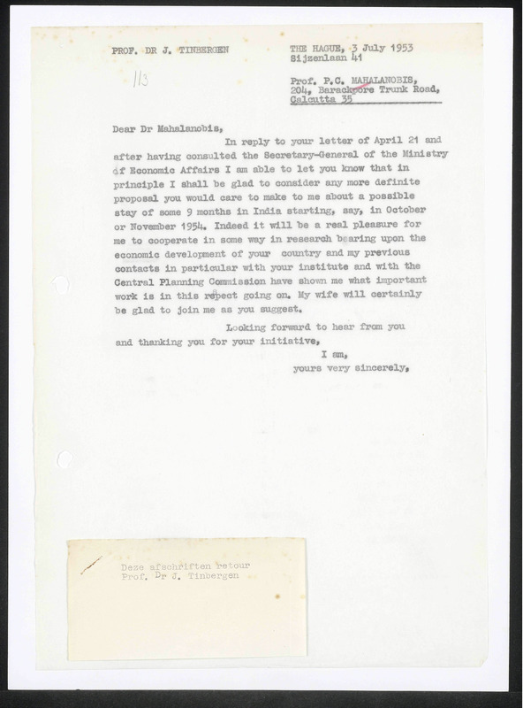 Letter to P.C. Mahalanobis