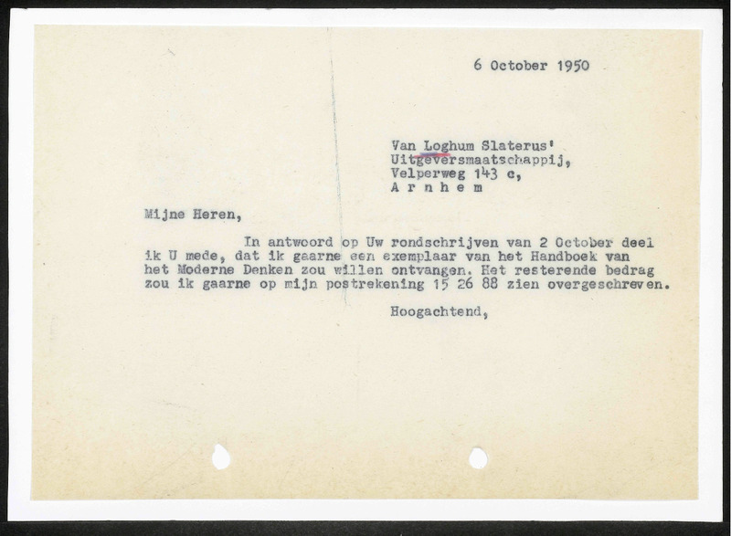 Letter to Van Loghum Slaterus Uitgeversmaatschappij N.V.