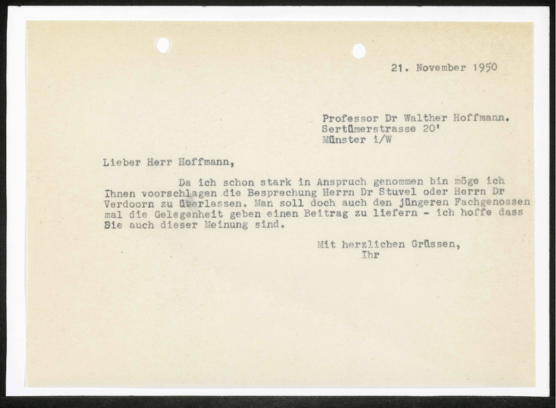 Letter to Walther Hoffmann
