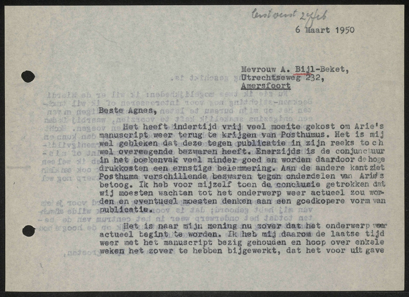 Letter to Agnes Bijl-Beket