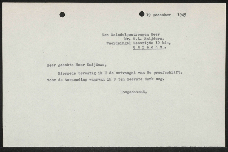 Letter to W.L. Snijders