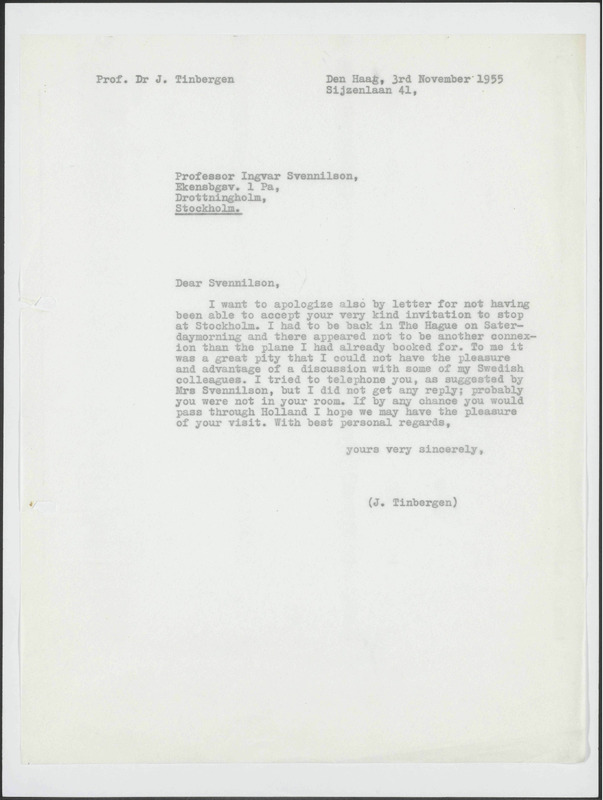 Letter to I. Svennilson