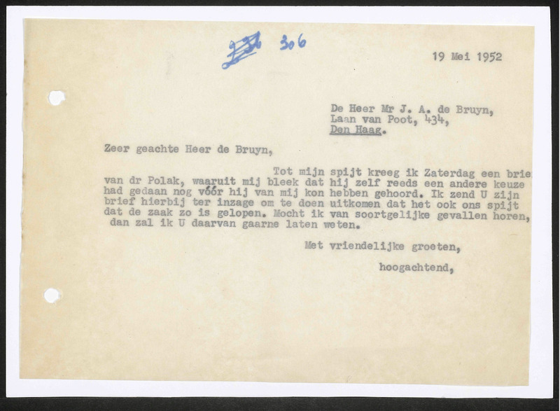 Letter to J.A. de Bruyn