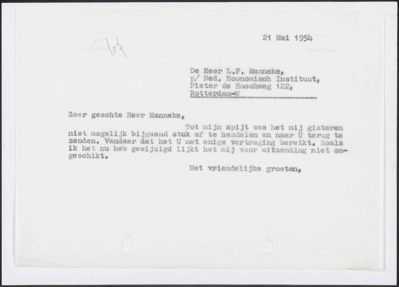Letter to L.F. Manneke