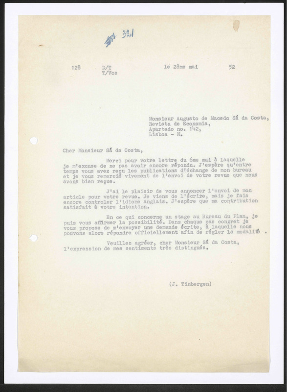 Letter to A. de Macedo sa da costa