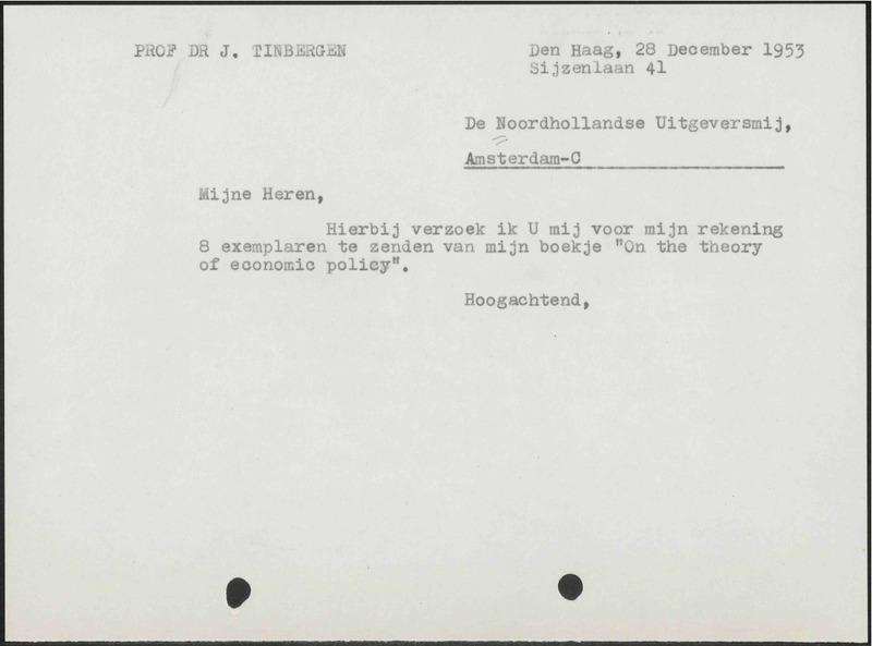 Letter to N.V. Noord-Hollandsche Uitgevers Maatschappij
