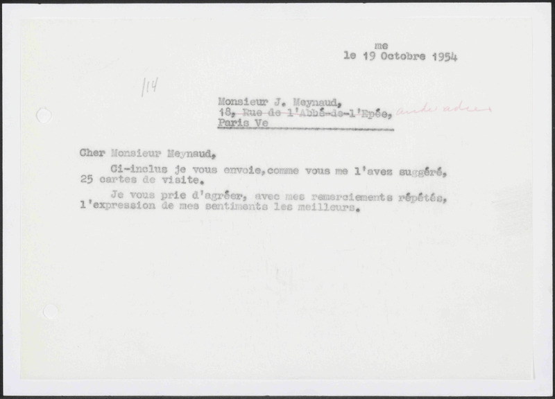 Letter to J. Meynaud