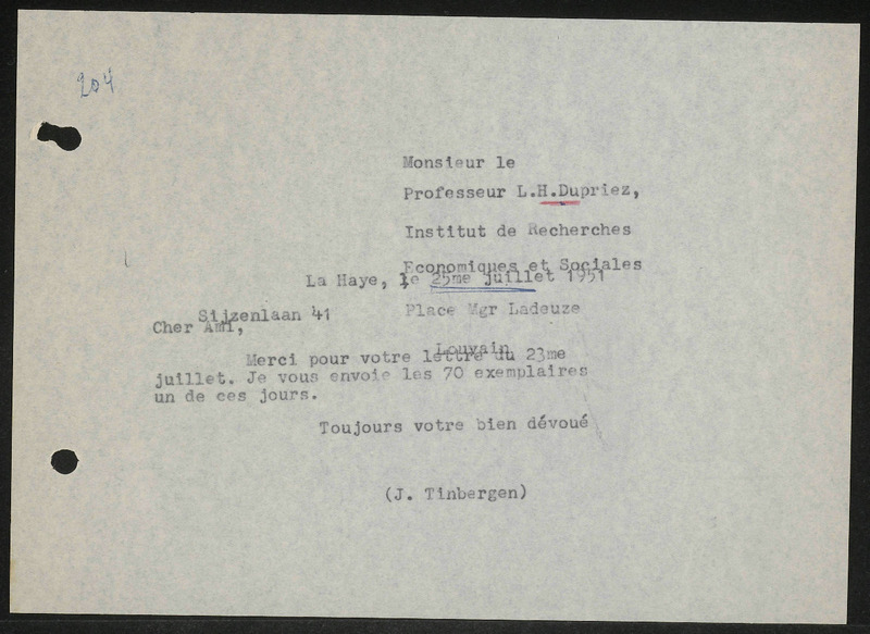 Letter to L.H. Dupriez