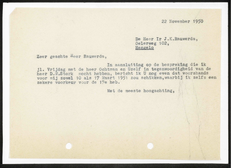 Letter to J.K. Rauwerda