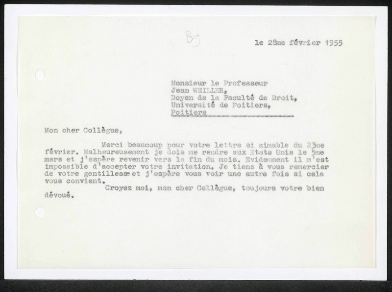 Letter to Jean Weiller
