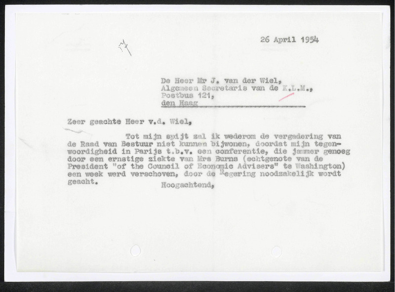 Letter to J. van der Wiel