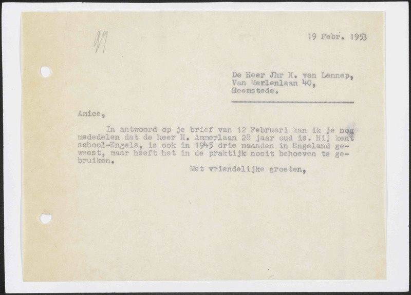 Letter to H. van Lennep