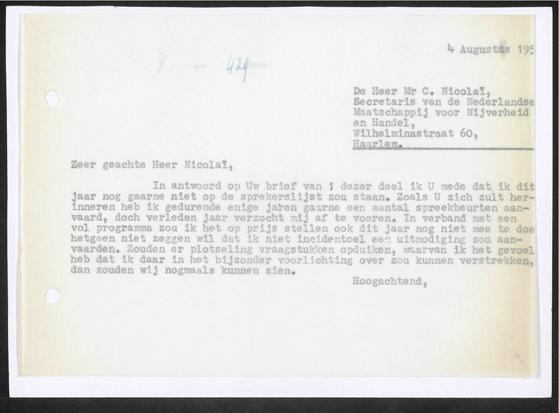 Letter to C. Nicolaï