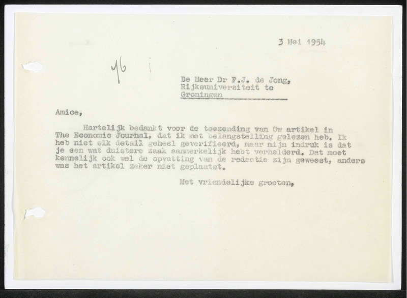 Letter to F.J. de Jong