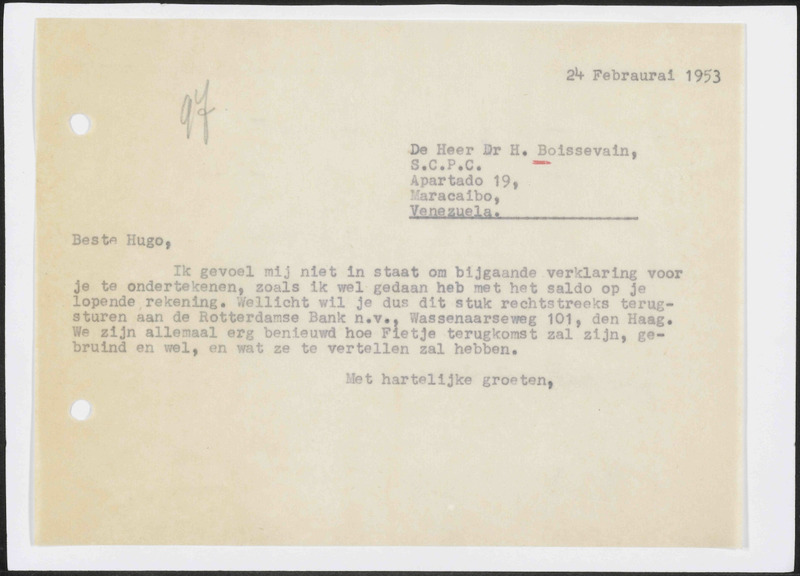 Letter to H. Boissevain
