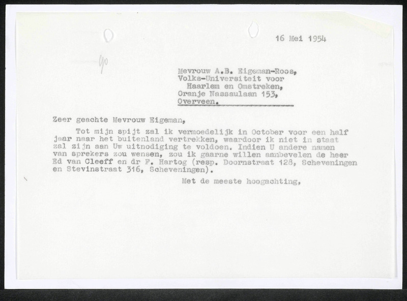Letter to A.B. Eigeman-Roos