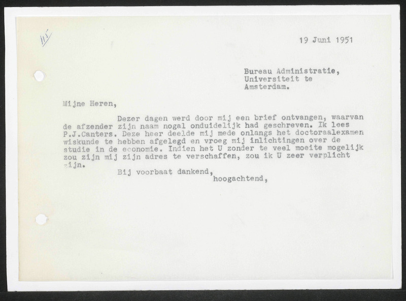 Letter to Universiteit van Amsterdam
