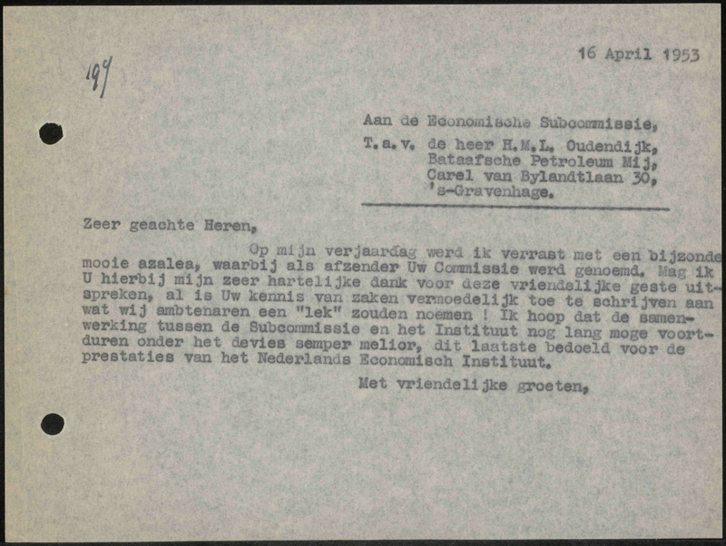 Letter to H.M.L. Oudendijk