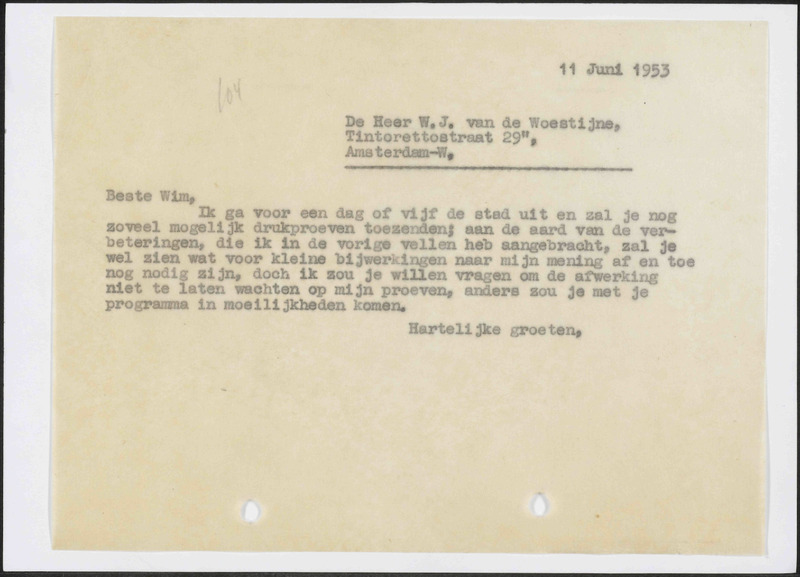 Letter to W.J. van de Woestijne