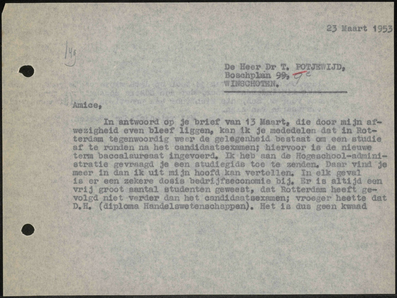Letter to T. Potjewijd