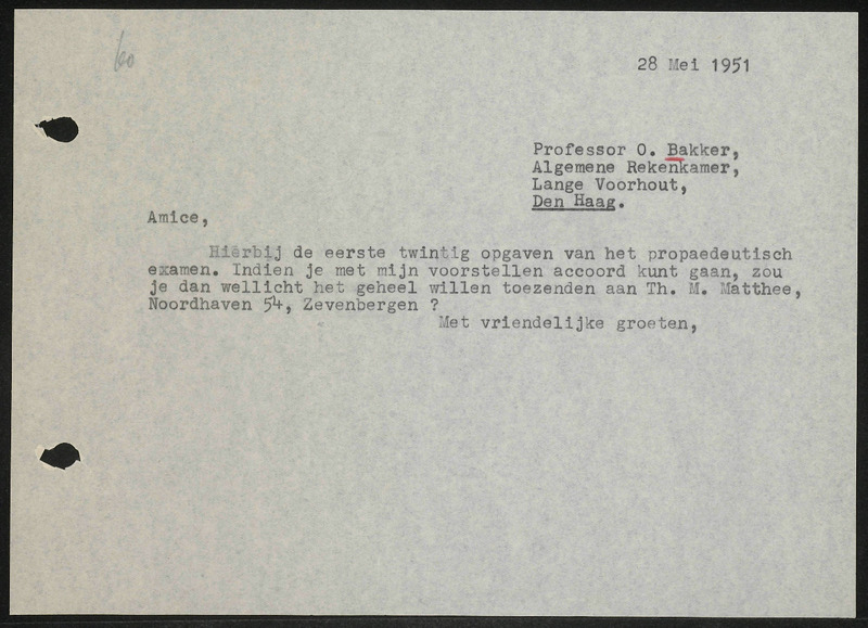 Letter to O. Bakker