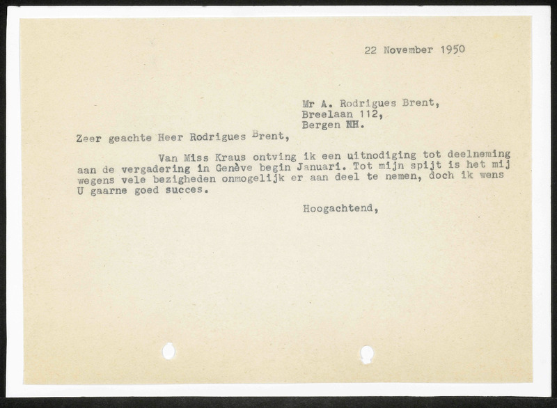 Letter to A. Rodrigues Brent