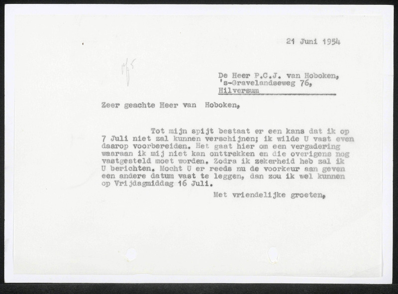 Letter to P.C.J. van Hoboken