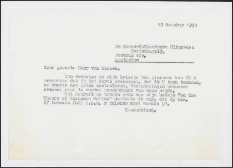 Letter to N.V. Noord-Hollandsche Uitgevers Maatschappij