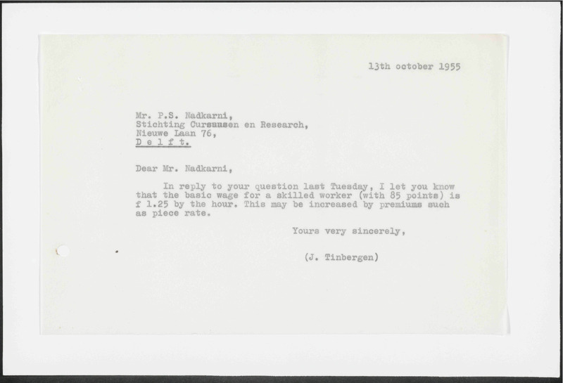 Letter to P.S. Nadkarni