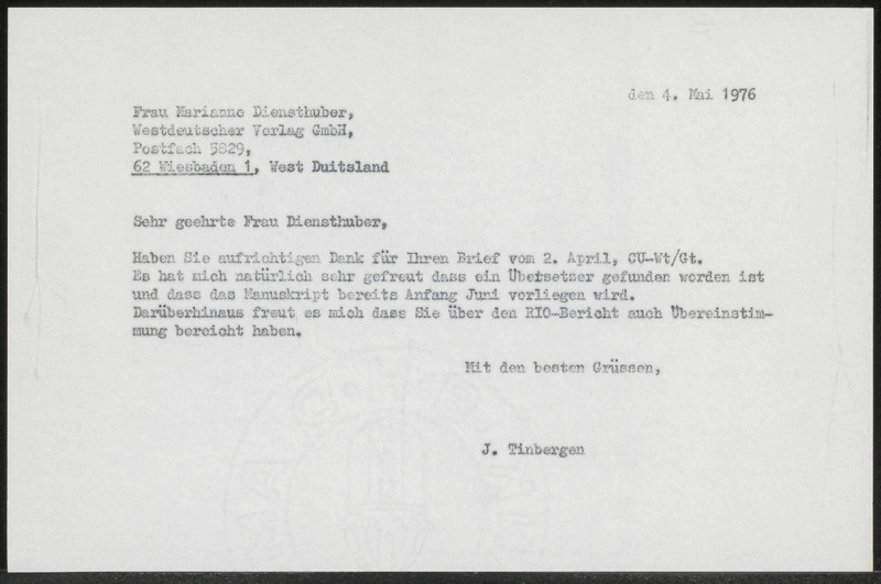 Letter to Marianne Diensthuber