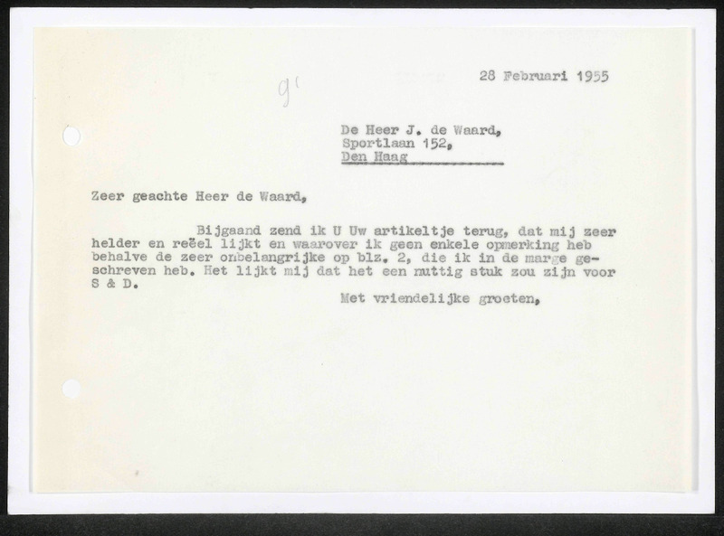 Letter to J. de waard