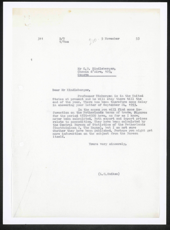 Letter to C.P. Kindleberger